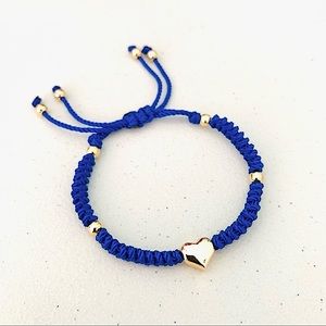 Stainless Steel Golden Puffed Heart Adjustable Macrame Bracelet Blue